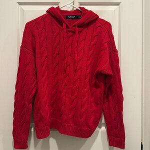 Lauren Ralph Lauren Women's Cable Knit Hoodie Sweater Red M
